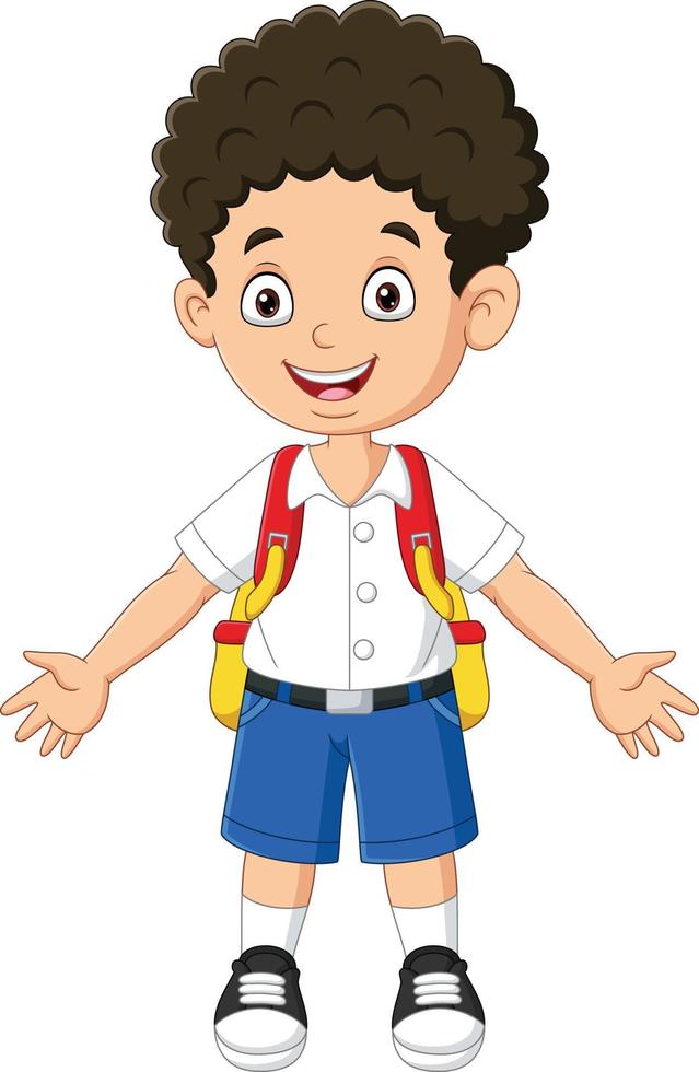 niño de escuela feliz de dibujos animados en uniforme vector