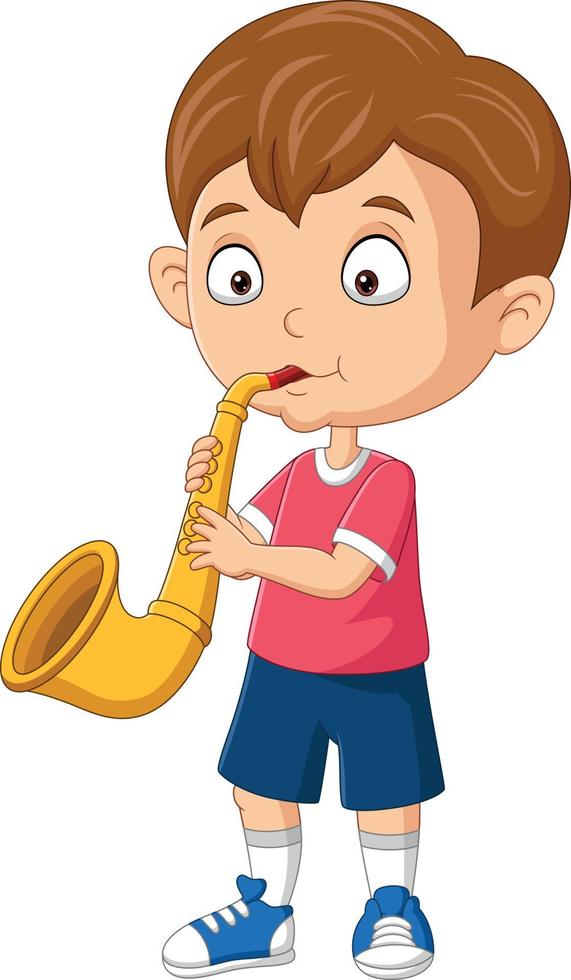 Cartoon little boy playing a trumpet vector