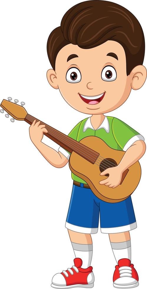 Cartoon little boy playing a guitar vector