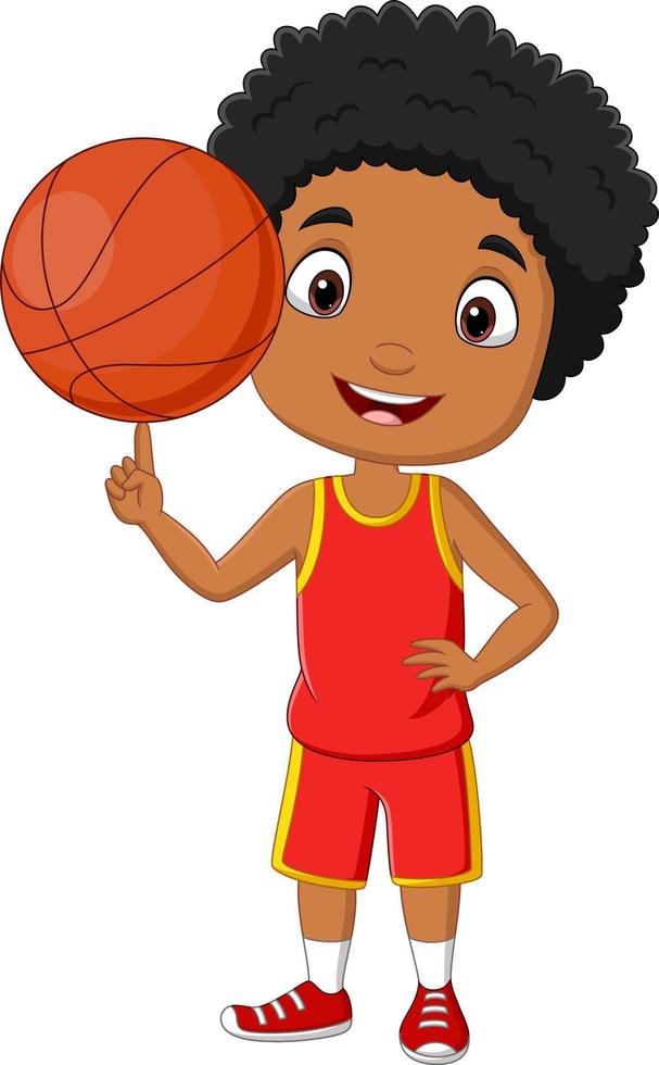 niño afroamericano de dibujos animados jugando baloncesto vector