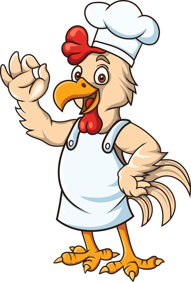 Cartoon rooster chef with ok sign vector