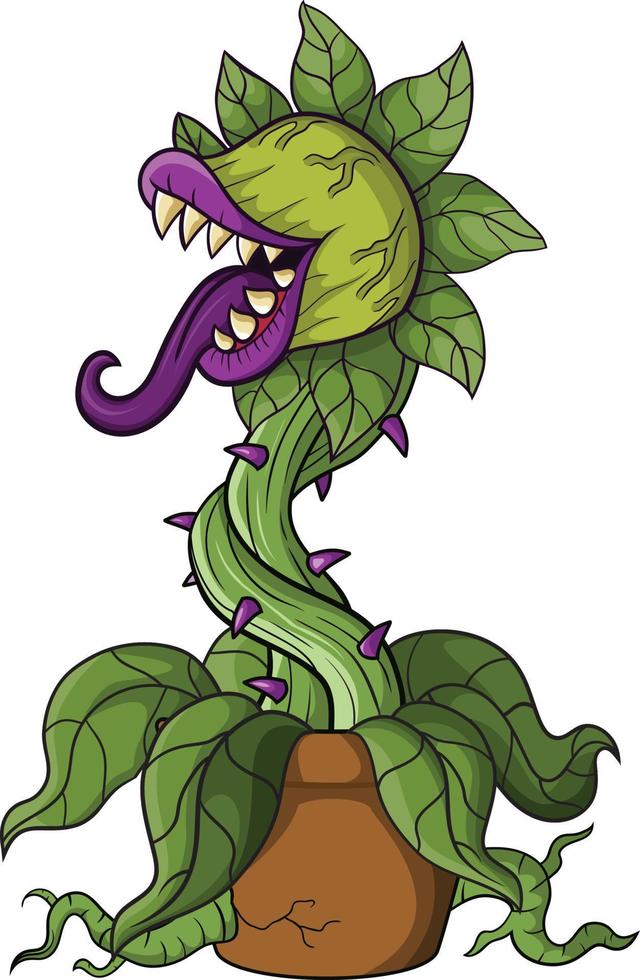Cartoon scary carnivorous plant on white background vector