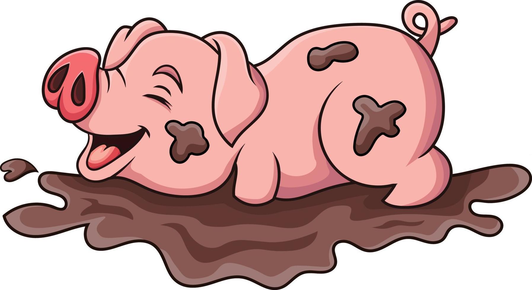 Cartoon funny pig in the mud vector