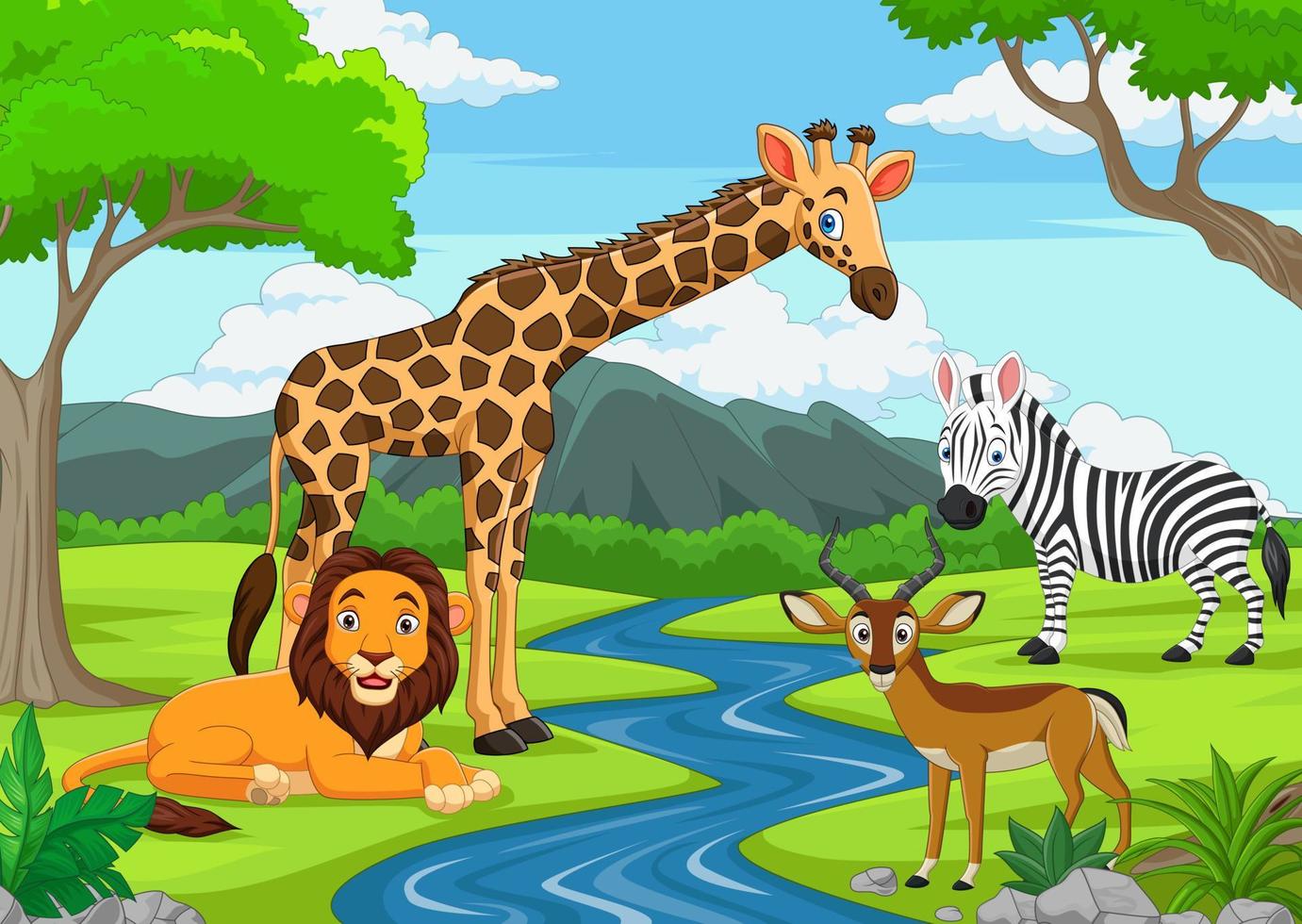 Cartoon wild animals in the jungle vector