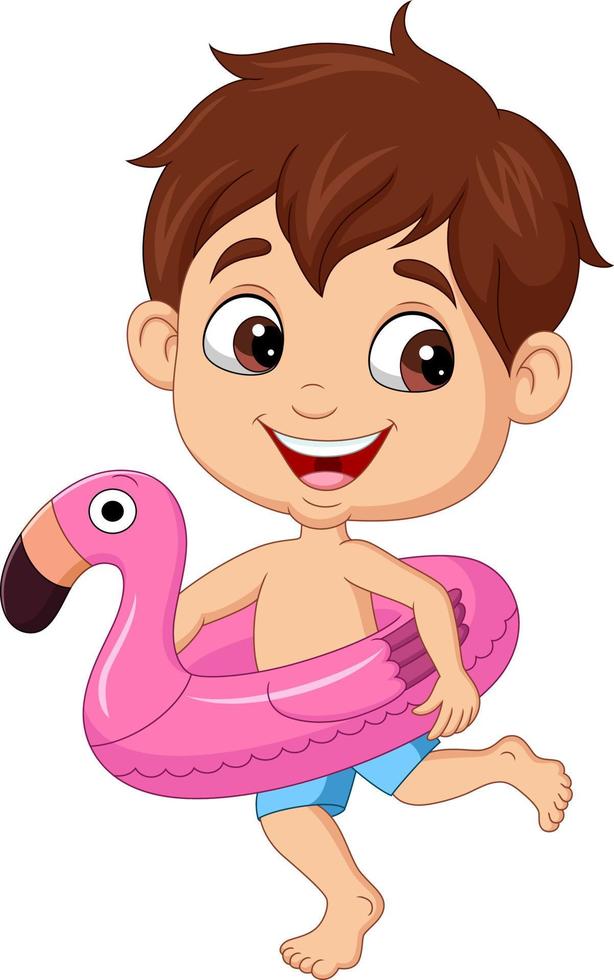 Cartoon little boy with inflatable ring vector