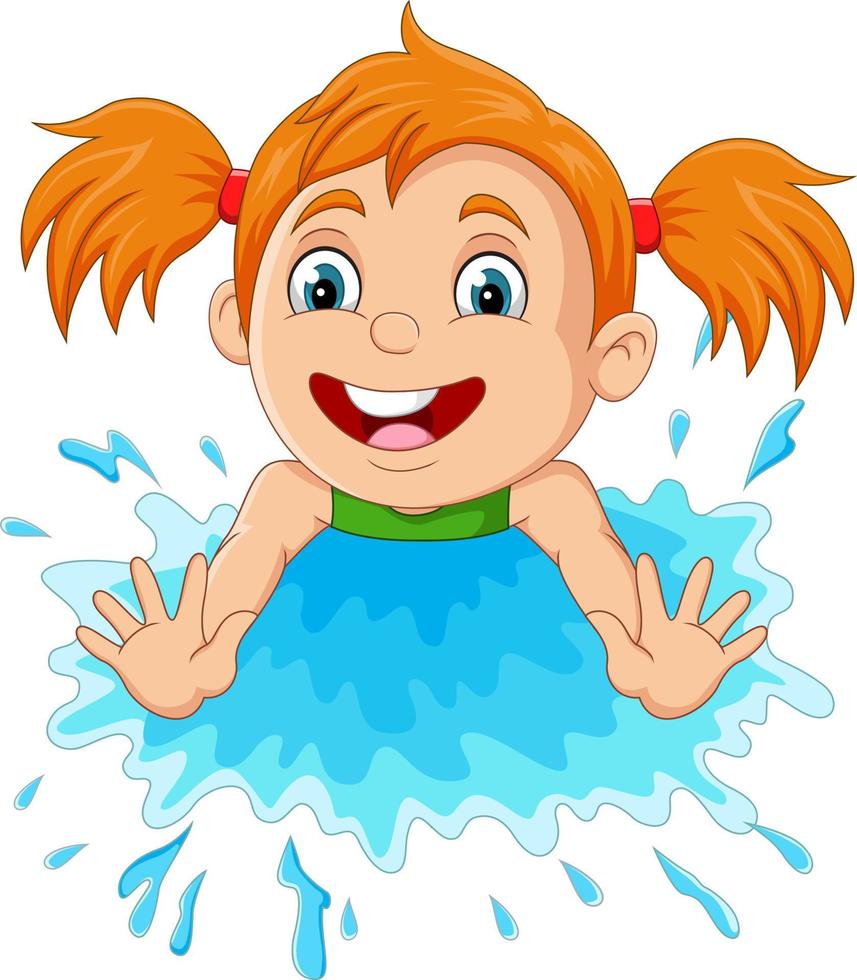 Cartoon little girl playing a water vector