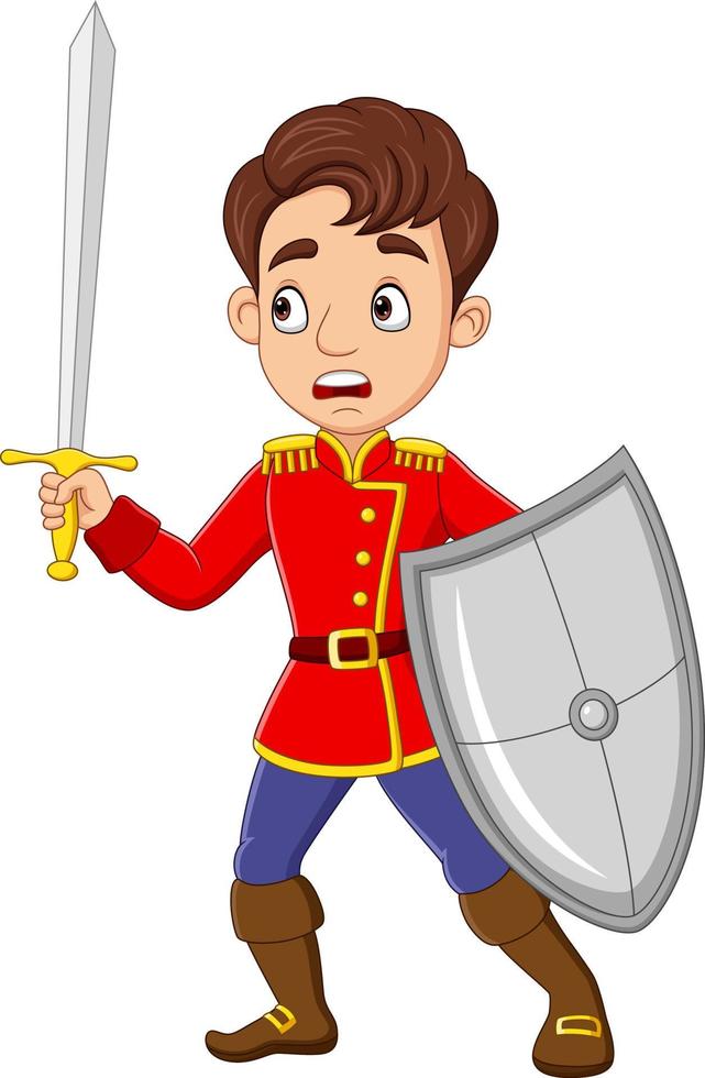 Cartoon prince holding sword and shield vector