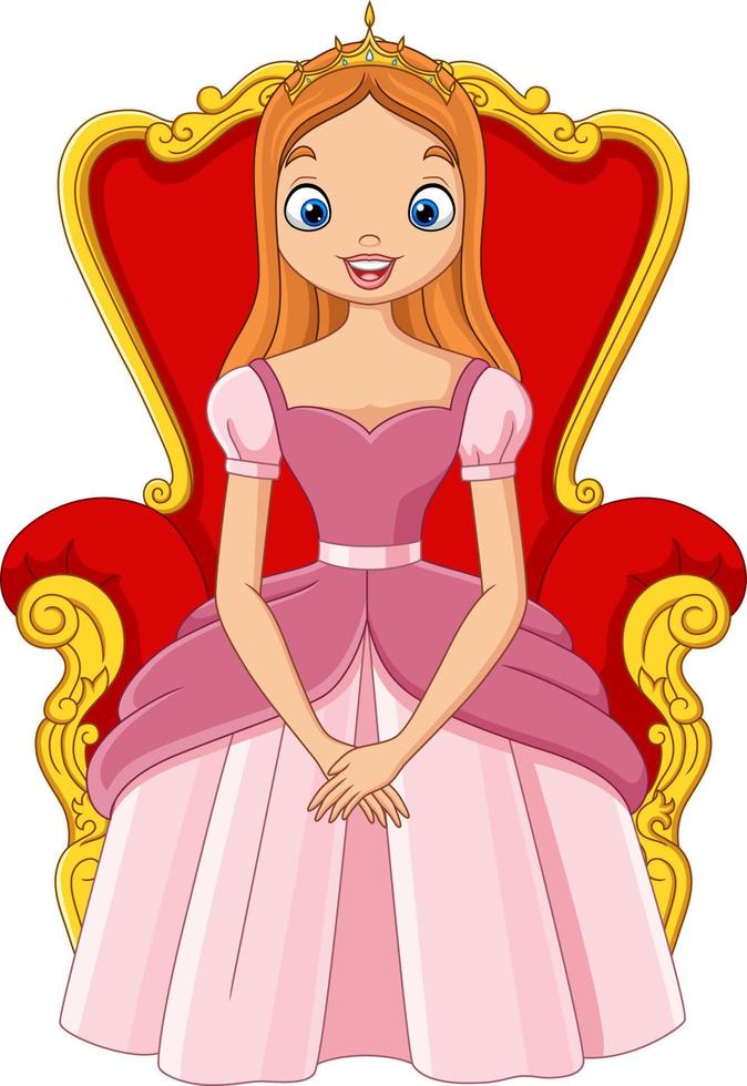 Cartoon beautiful princess sitting on the throne vector