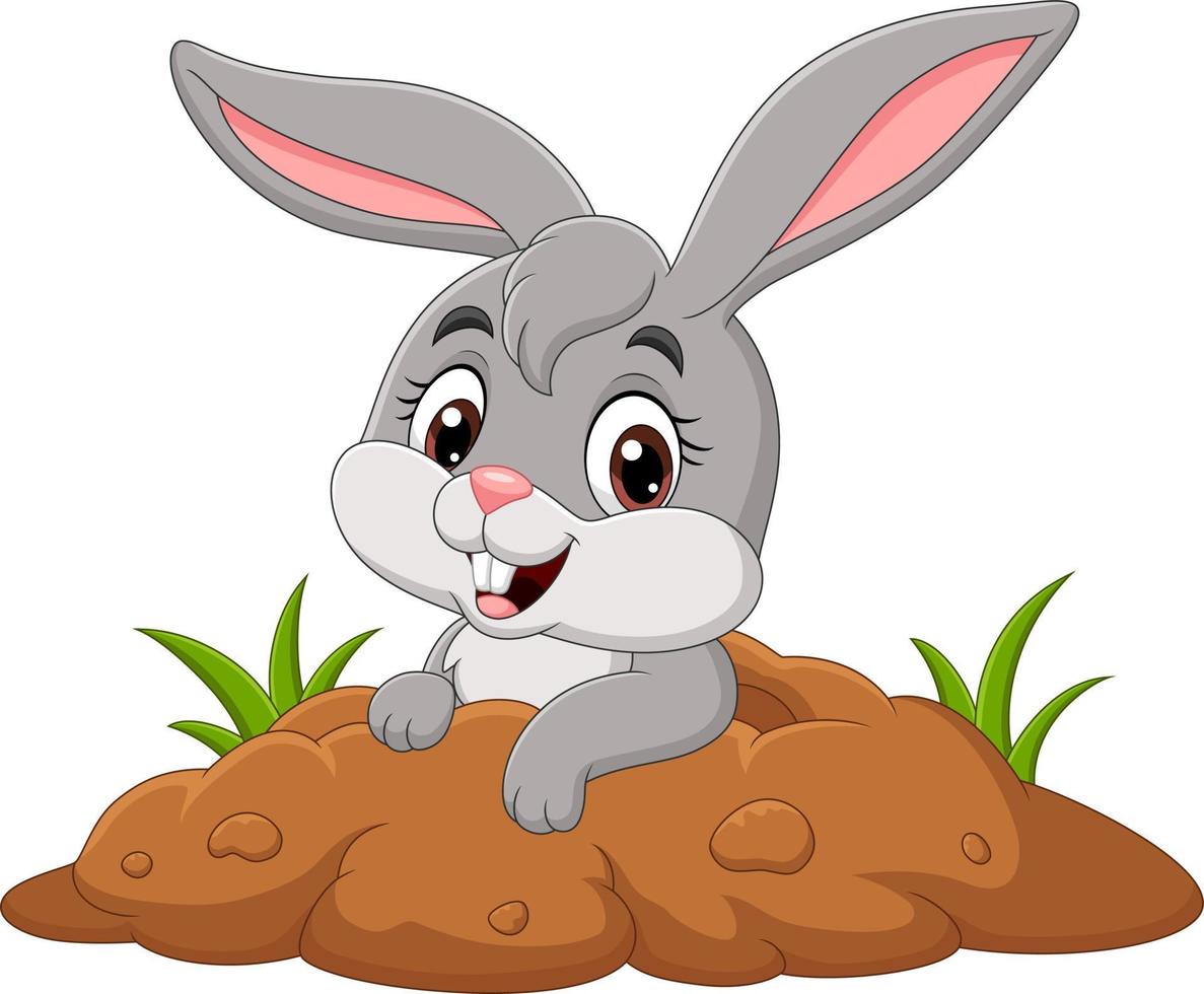 Cartoon little bunny out from hole vector