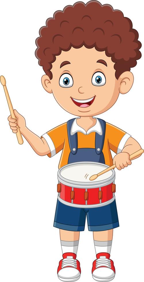 Cartoon little boy playing drums vector