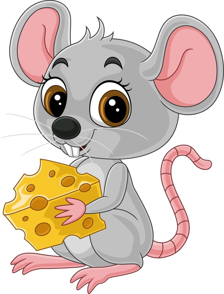 ratoncito lindo de dibujos animados sosteniendo un queso vector