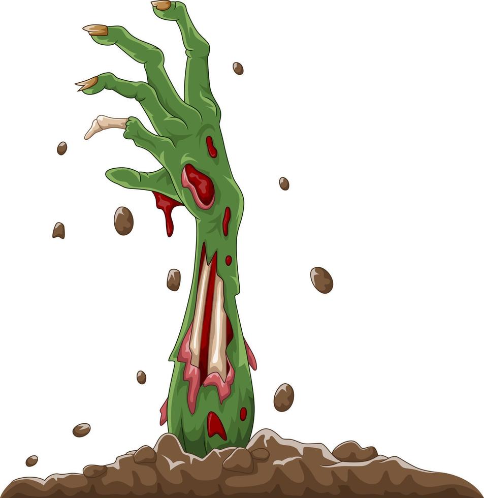 Cartoon halloween zombie hand out of the ground vector