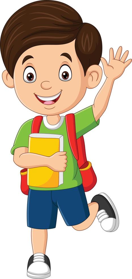 Happy school boy waving hand vector