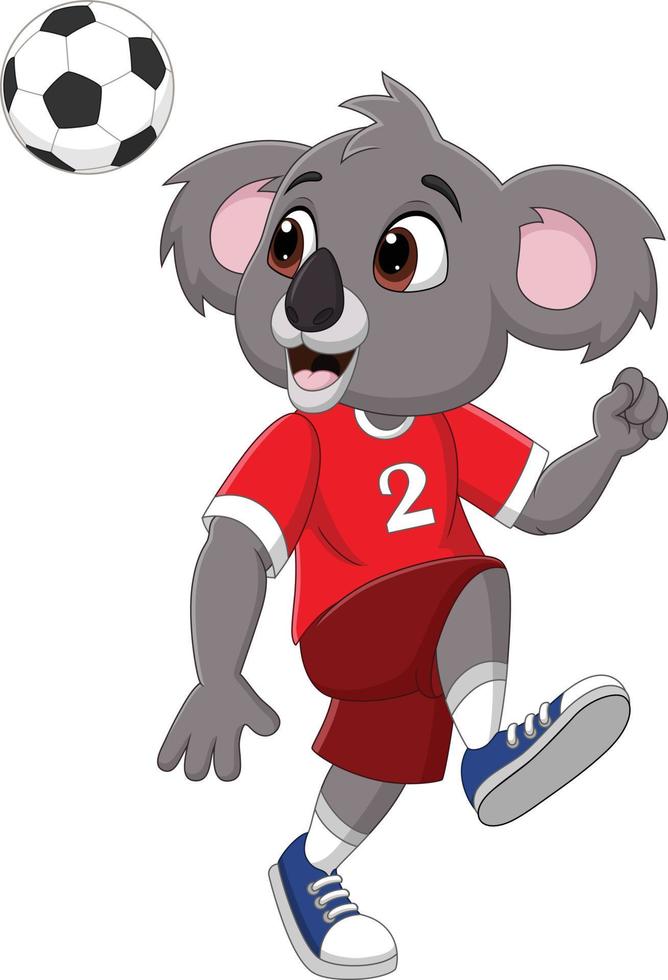 dibujos animados divertido koala jugando fútbol vector