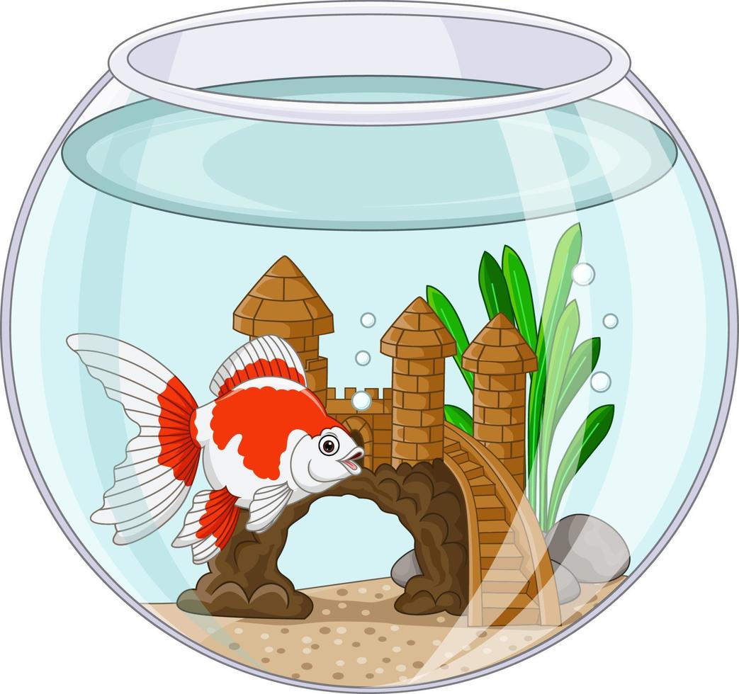 Cartoon goldfish swimming in fishbowl vector