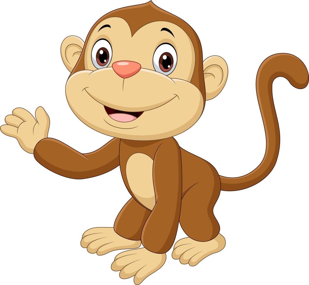 Cute baby monkey waving hand vector