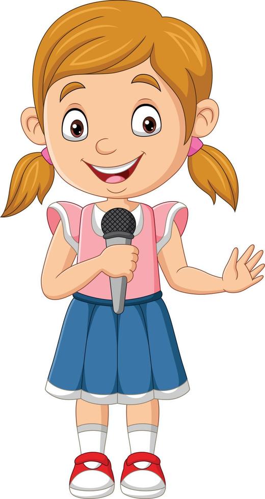 Cute little girl singing holding the mic vector