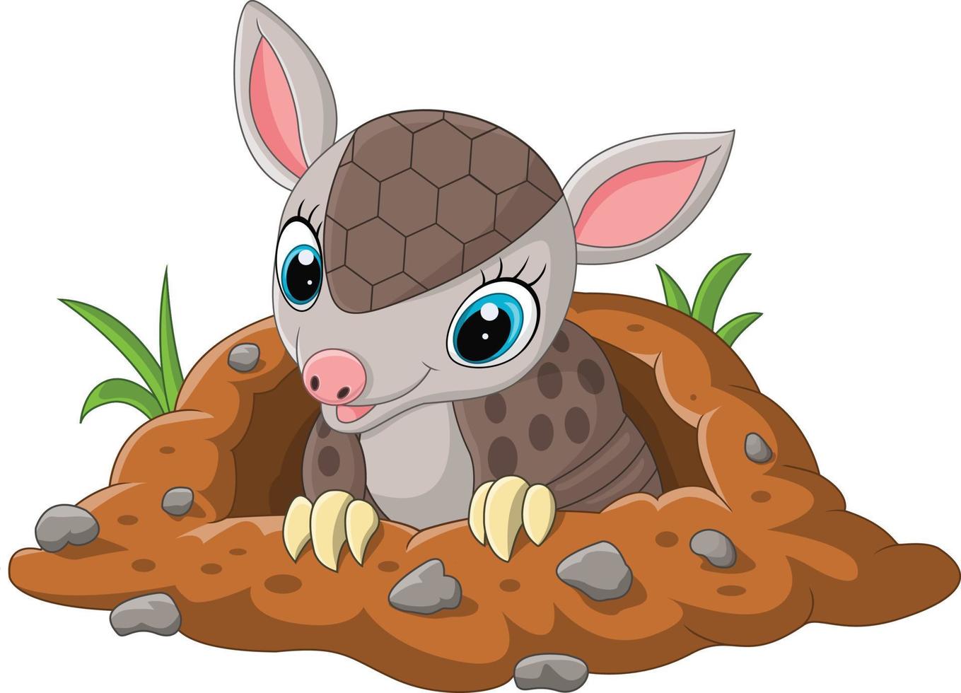 Cartoon cute baby armadillo out of a hole vector