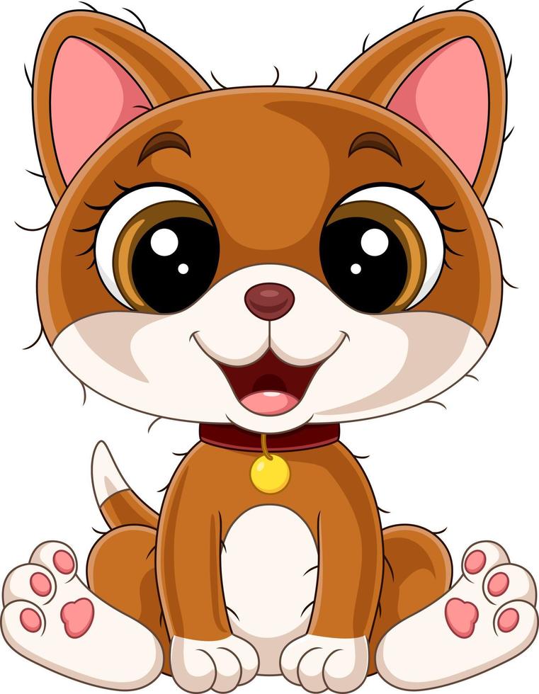 Cartoon funny kitten in red collar sitting vector