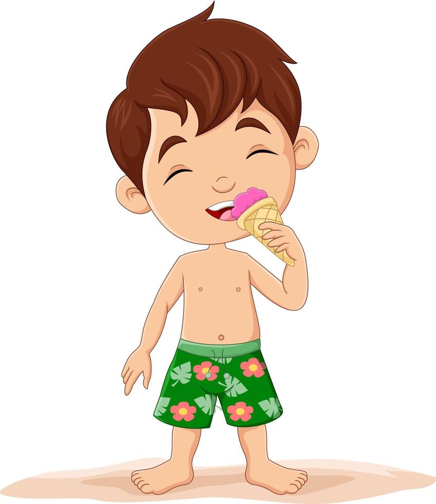 Cartoon little boy eating ice cream vector