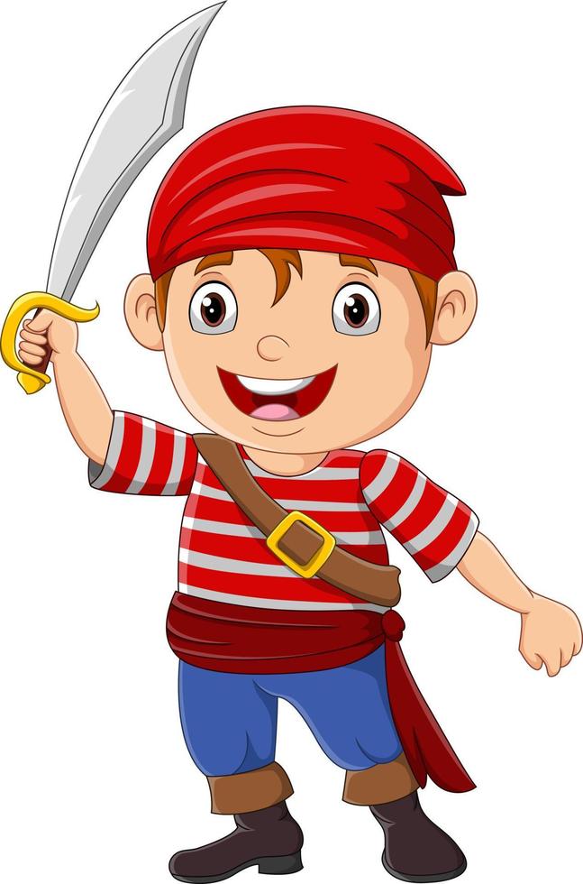 Cartoon pirate boy holding a sword vector