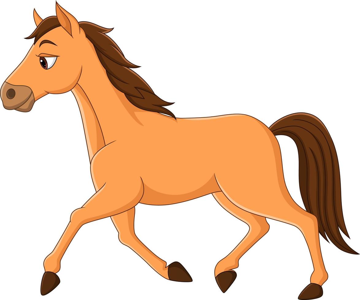 caballo marrón de dibujos animados corriendo sobre fondo blanco vector