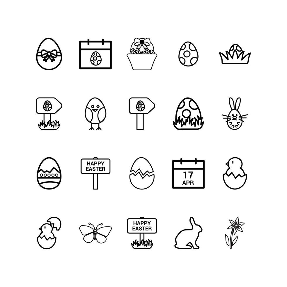 Easter egg flat outline icon set on white background vector