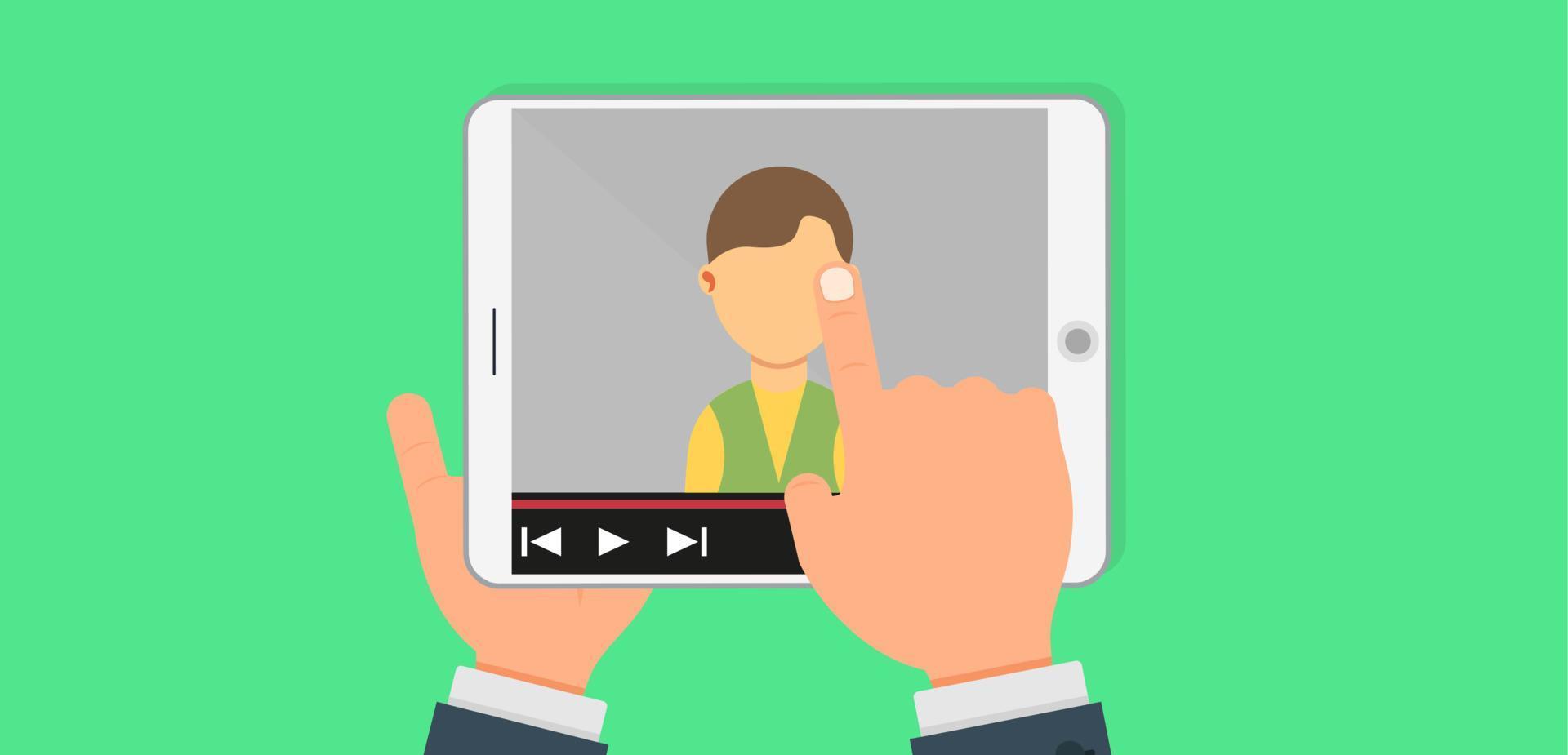 Subscribe blogger communication technology business social media. Lifestyle video device follower isolated like. Icon videoblog banner content equipment. View vlog interview tutorial flat screen vector