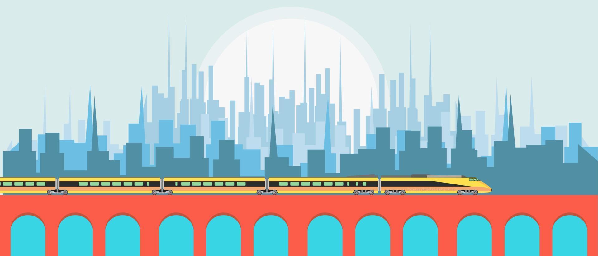 paisaje de la ciudad con el concepto de ilustración de vector de tren