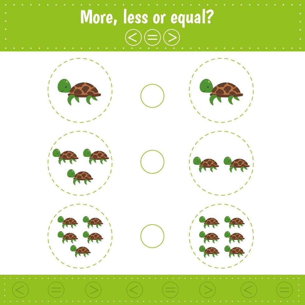 More, less or equal. Turtle. Animal vector