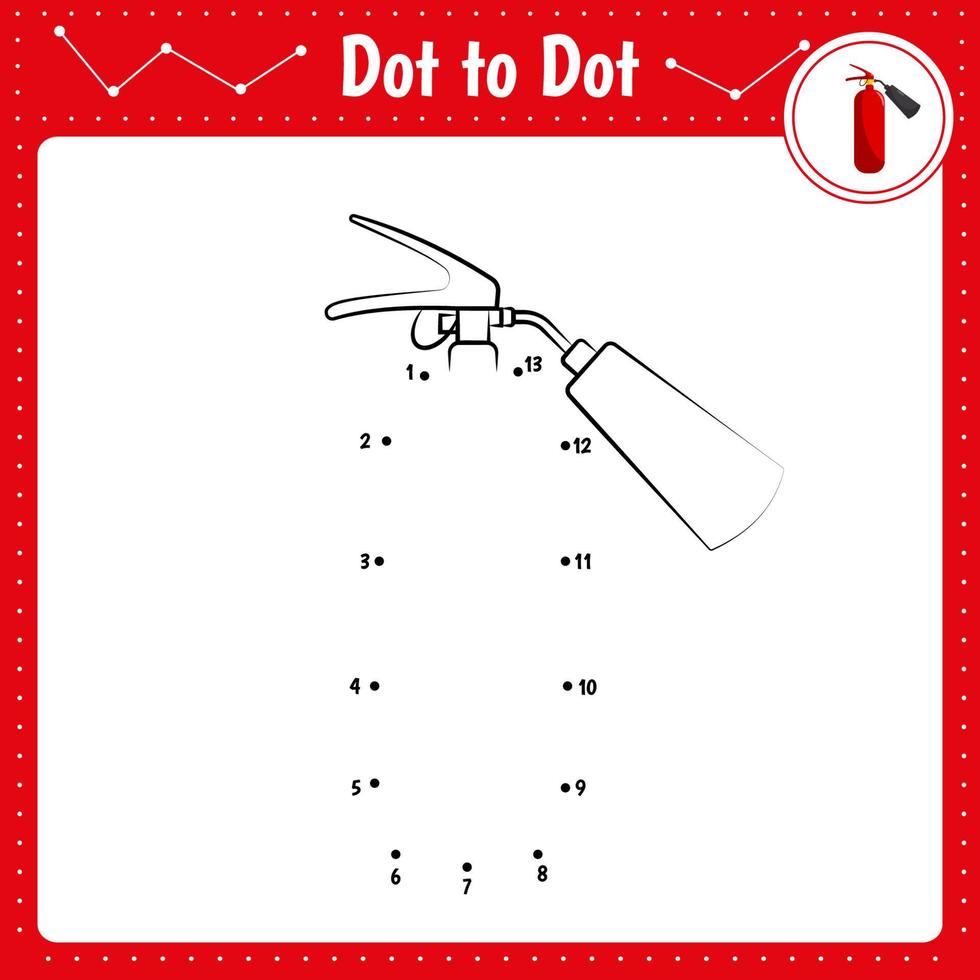 juego educativo para niños en edad preescolar. ilustración vectorial conecta los puntos en orden. extintor de incendios vector