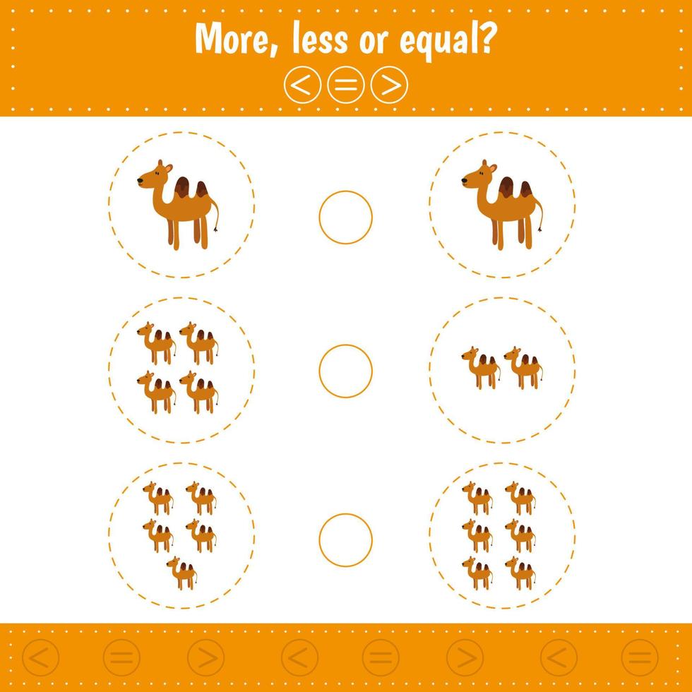 More, less or equal. Camel. Animal vector