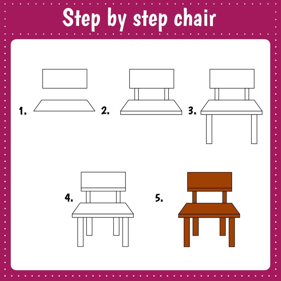 Drawing tutorial for kids. Chair vector