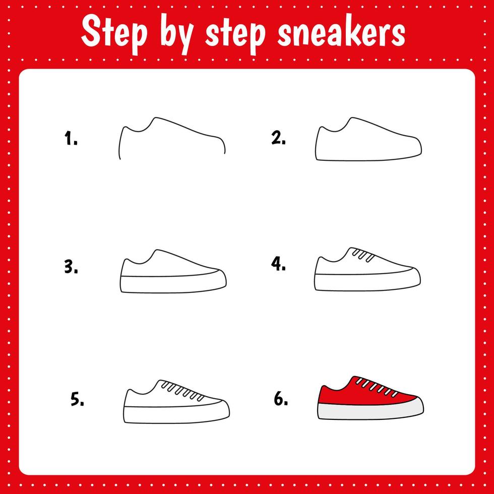 Tutorial de dibujo para niños. Zapatillas deportivas vector