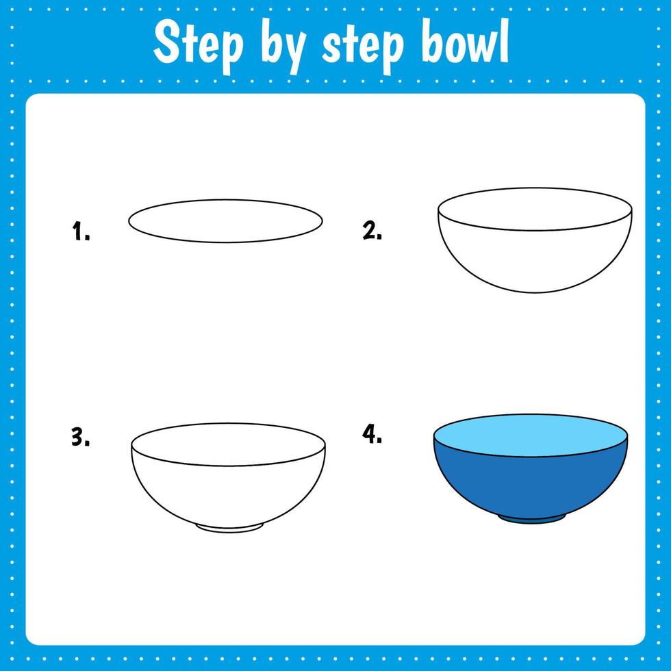 Drawing tutorial for kids. Bowl vector