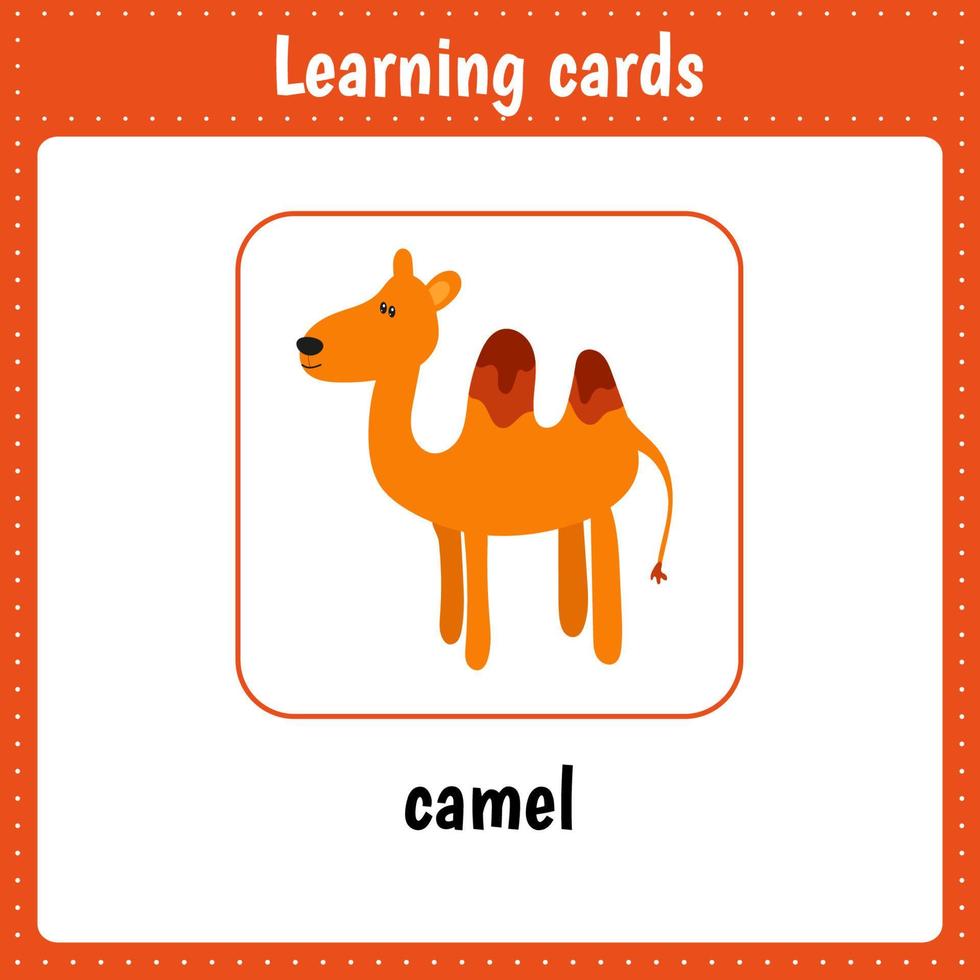 tarjetas de aprendizaje para niños. animales camello vector