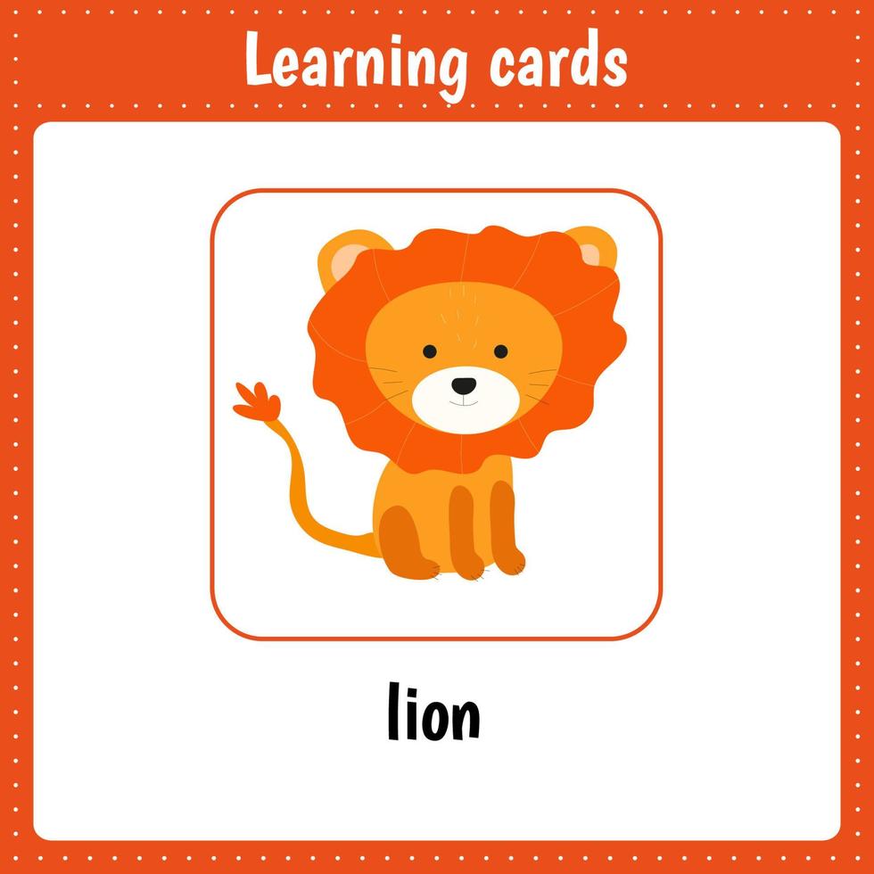 tarjetas de aprendizaje para niños. animales león vector