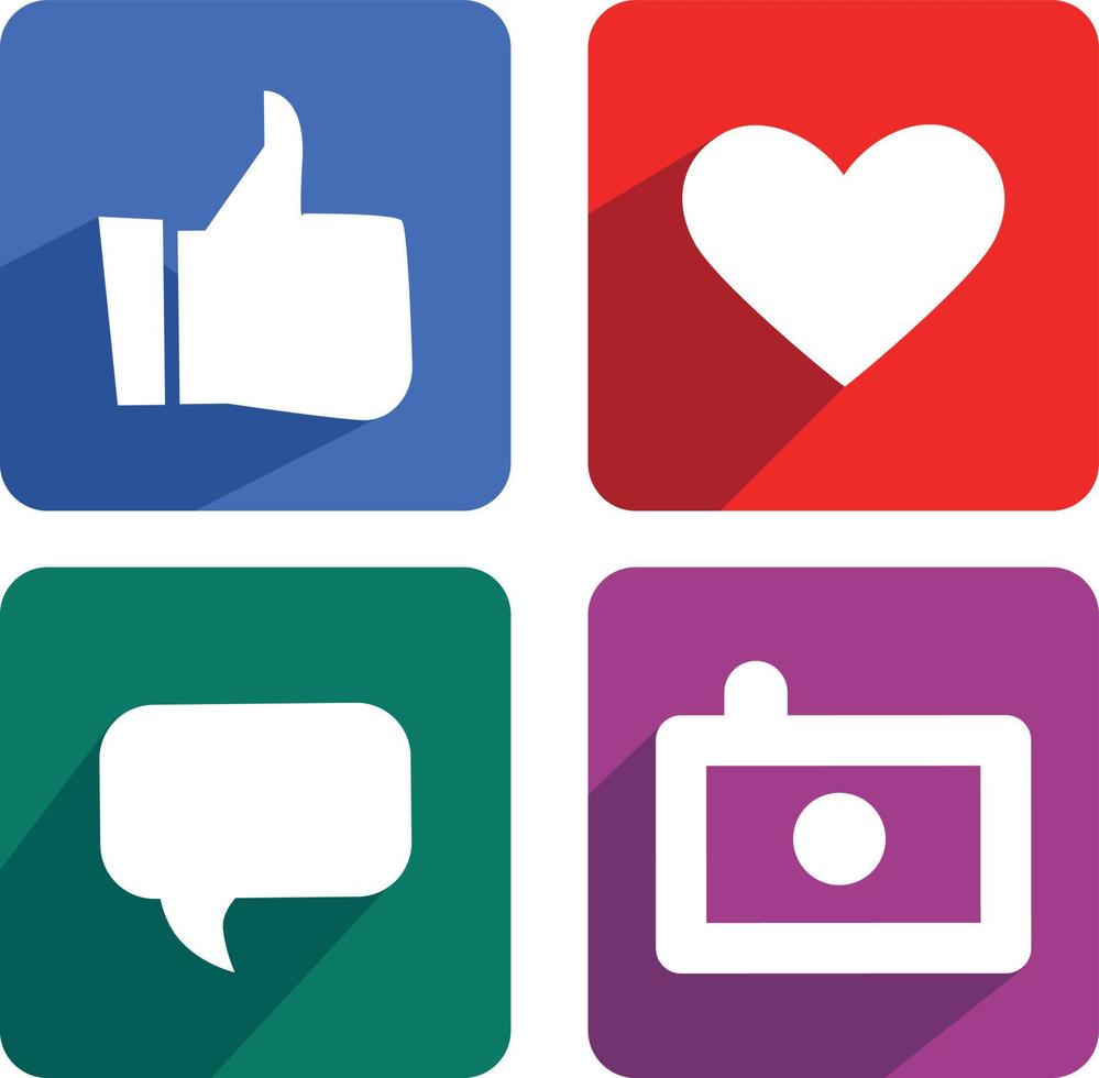 Social media icon, emoji likes, hearts, bubble and camera. online