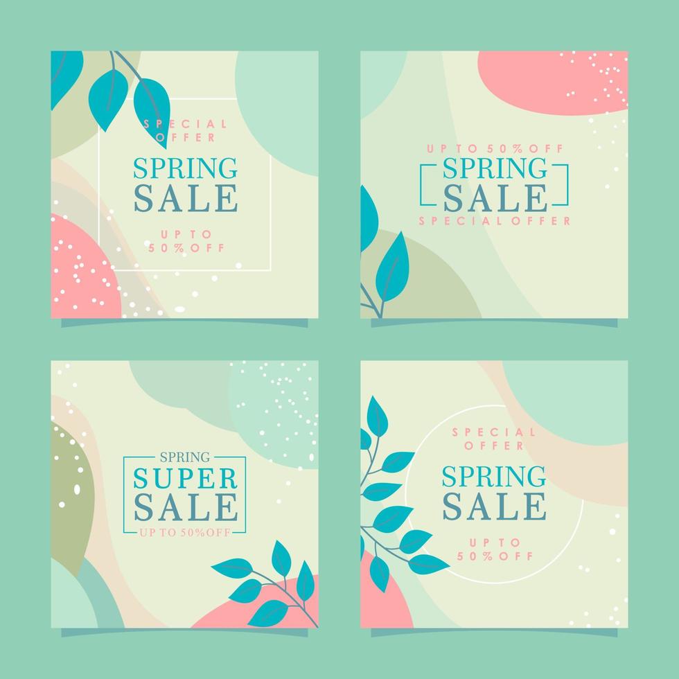 Spring Sale Social Media Post Design Template Set vector