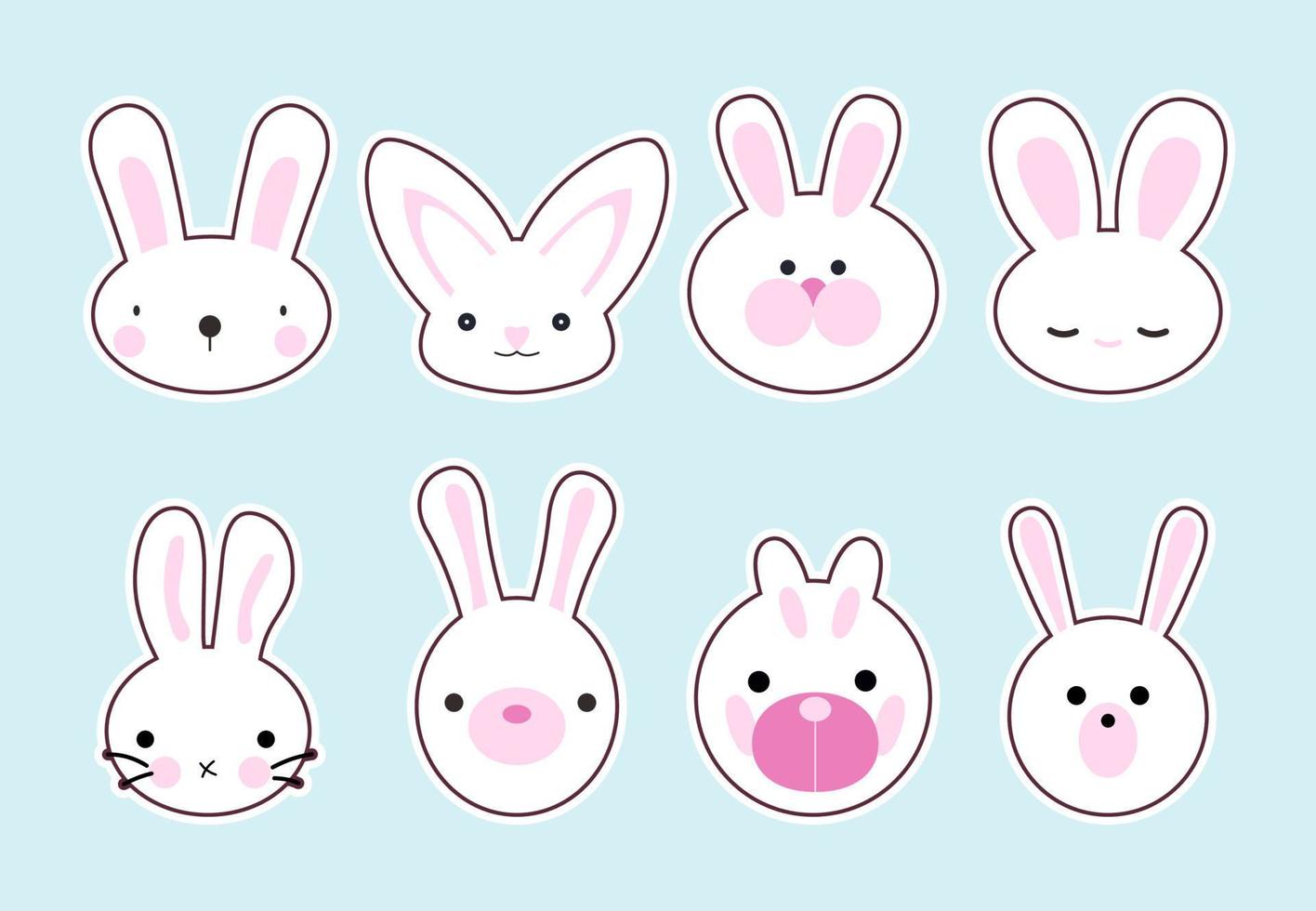 Cute Rabbits Sticker Set vector