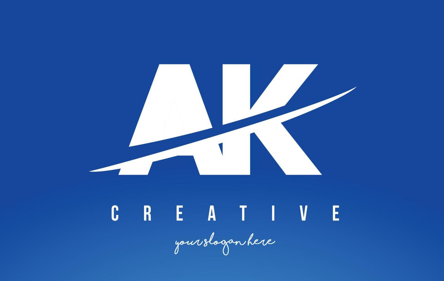 AK A K Letter Modern Logo Design White Yellow Background and Swoosh. vector