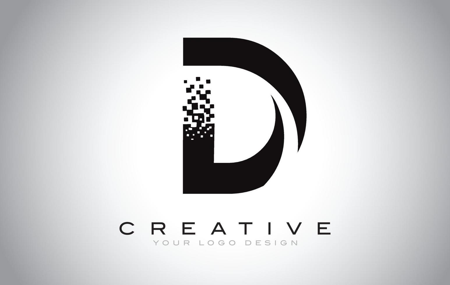 diseño del logotipo de la letra inicial d con píxeles digitales en colores blanco y negro. vector