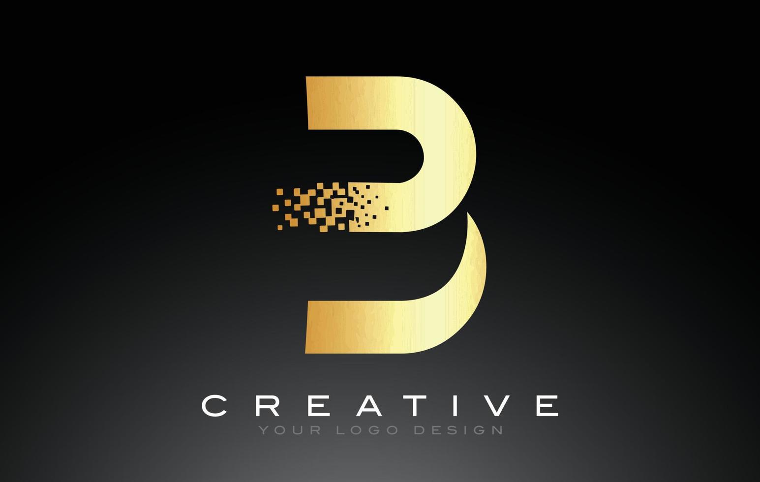 B Initial Letter Logo Design with Digital Pixels in Golden Colors. vector