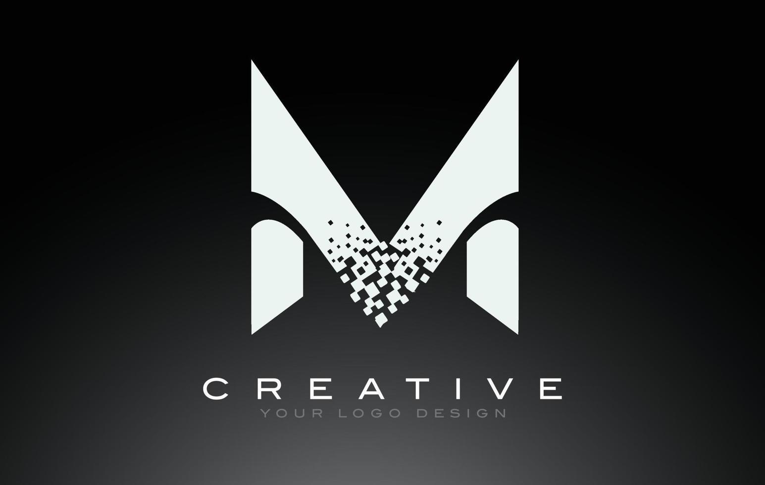 m diseño de logotipo de letra inicial con píxeles digitales en colores blanco y negro. vector