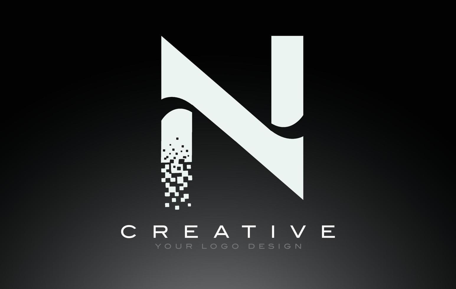 N Initial Letter Logo Design with Digital Pixels in Black and White Colors. vector