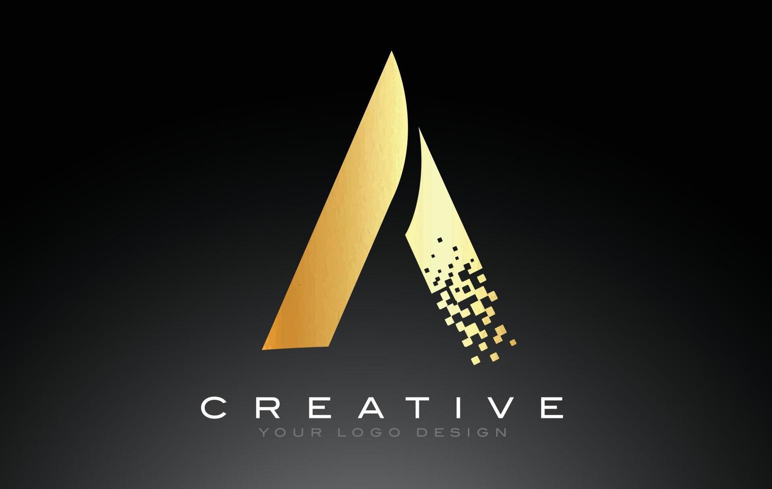 A Initial Letter Logo Design with Digital Pixels in Golden Colors. vector