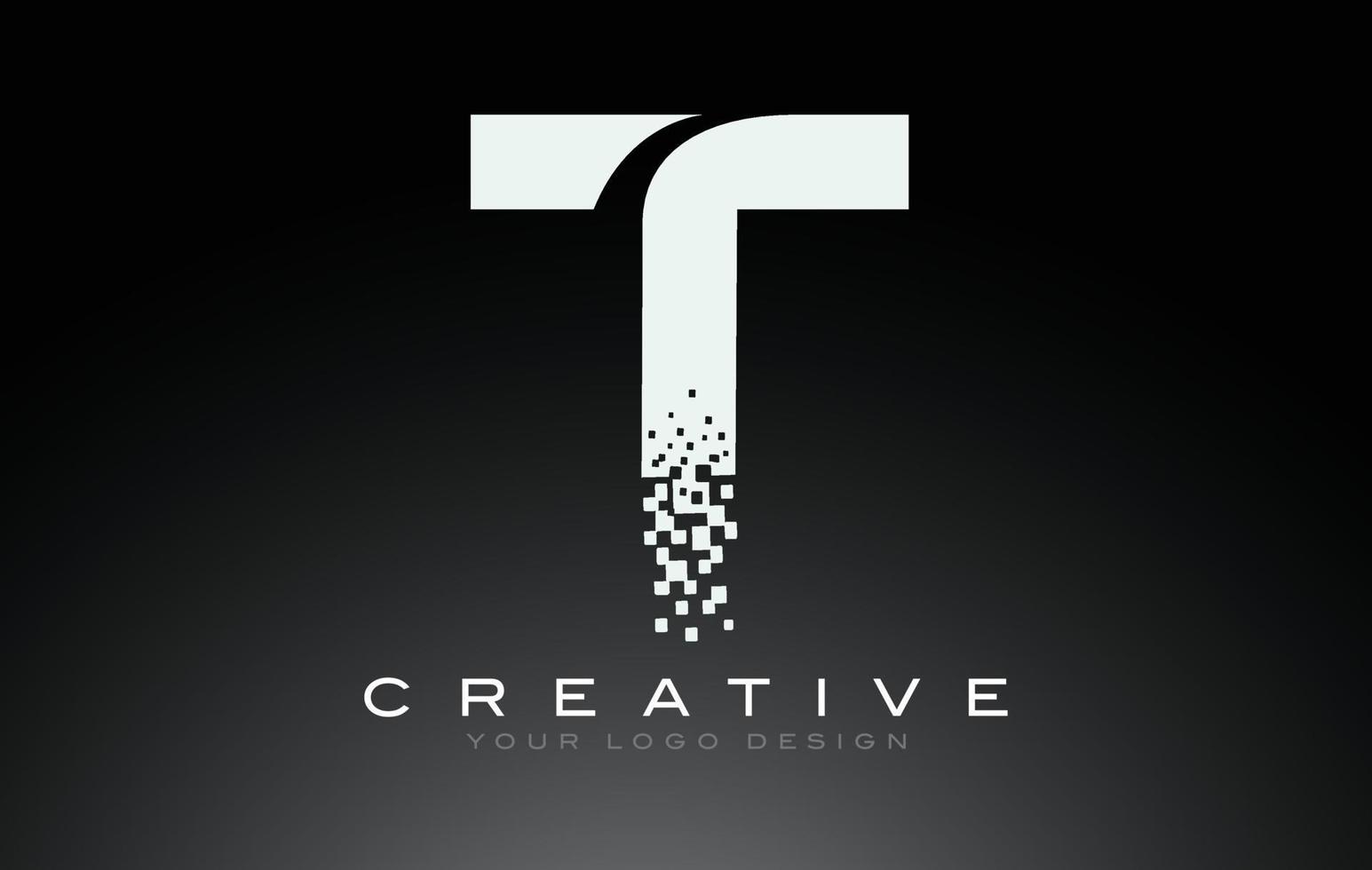 T Initial Letter Logo Design with Digital Pixels in Black and White Colors. vector