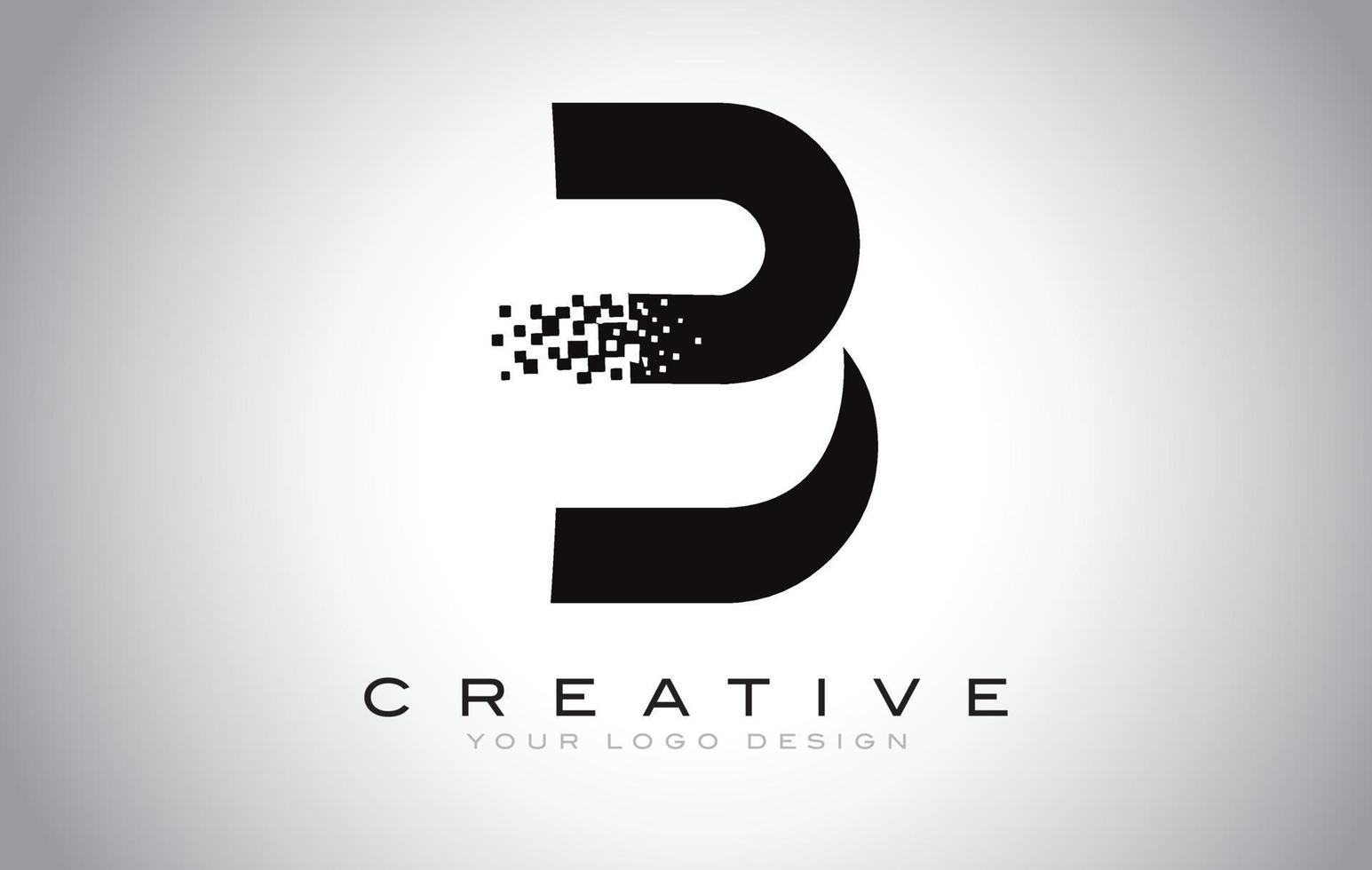 B Initial Letter Logo Design with Digital Pixels in Black and White Colors. vector
