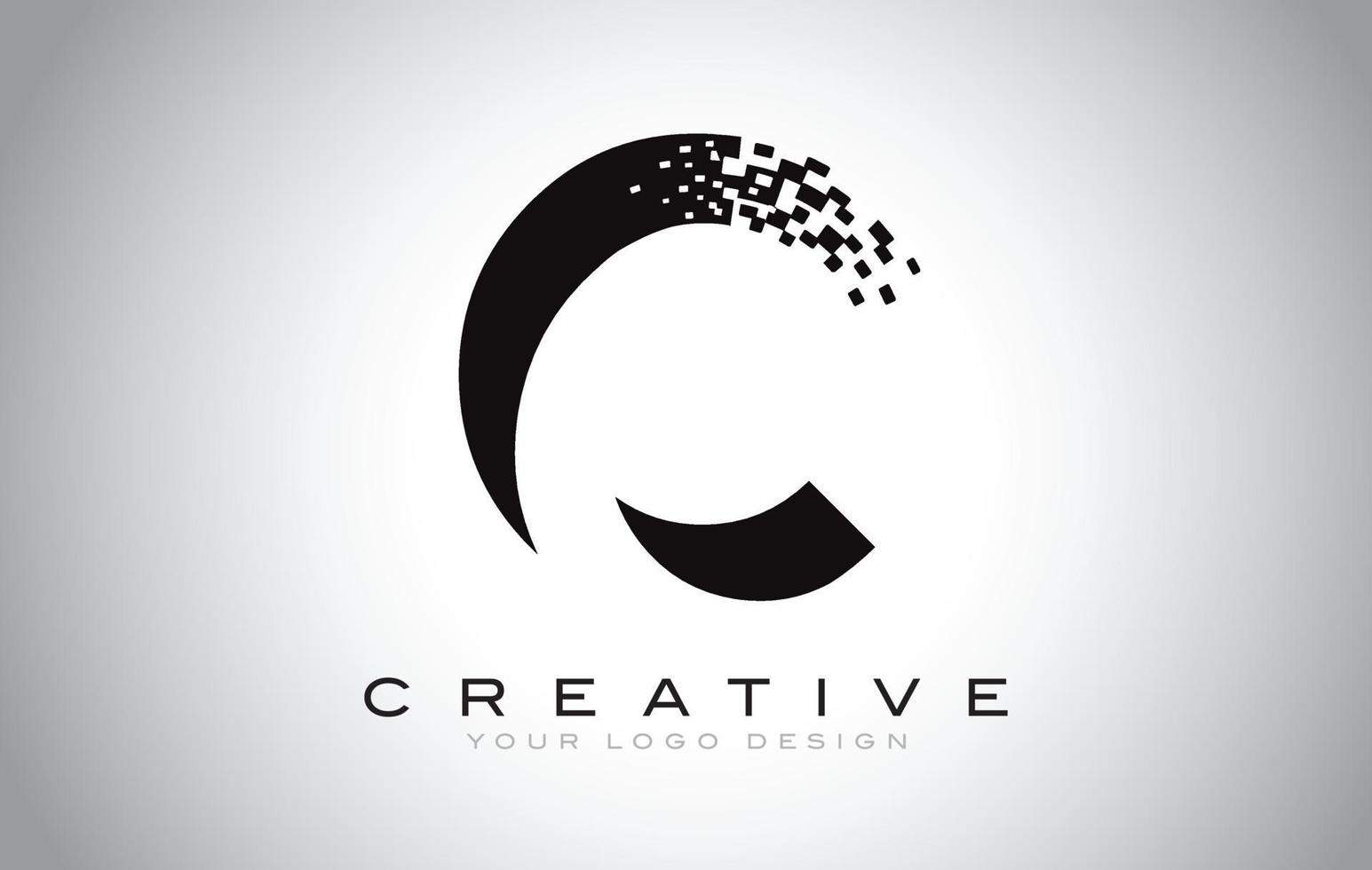 c diseño de logotipo de letra inicial con píxeles digitales en colores blanco y negro. vector