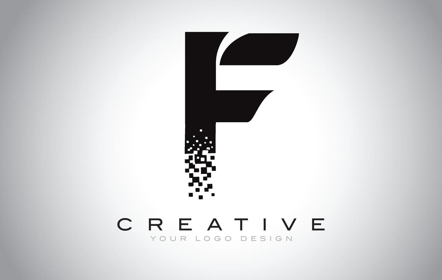 Diseño de logotipo de letra inicial f con píxeles digitales en colores blanco y negro. vector